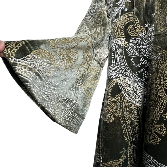 IC Paris Velvet olive Green Silver Paisley Print Silk Blazer Dressy Coat Size 4 - Picture 6 of 9
